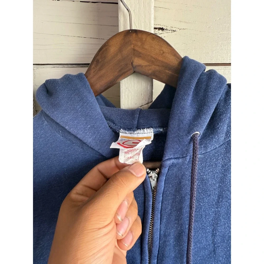 Vintage Gearing Up Mens XL Blue Sleeveless Full Zip Hoodie Sweatshirt Vest Retro